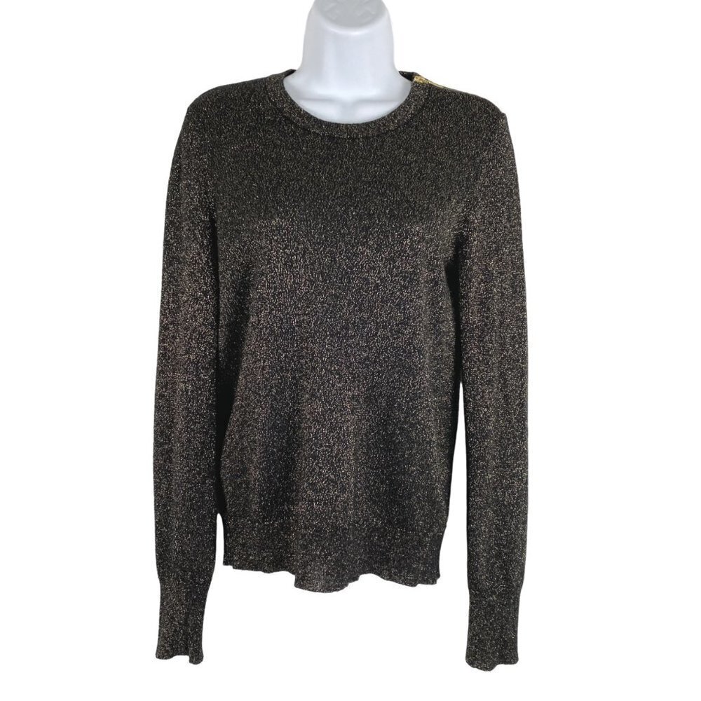 Equipment Femme Light Sweater Top Black Metallic Gold Silk Blend‎ Women's Small